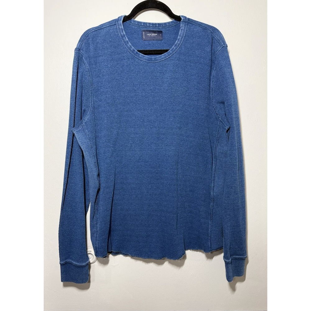 Lucky Brand Strongboy Thermal Shirt Men's Large Waffle Knit Cotton Pullover Blue